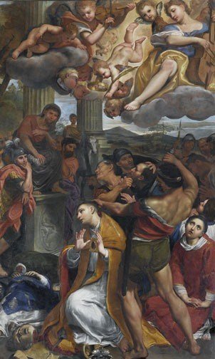 A decapitação de San Gennaro — o momento do martírio, em pintura barroca napolitana.