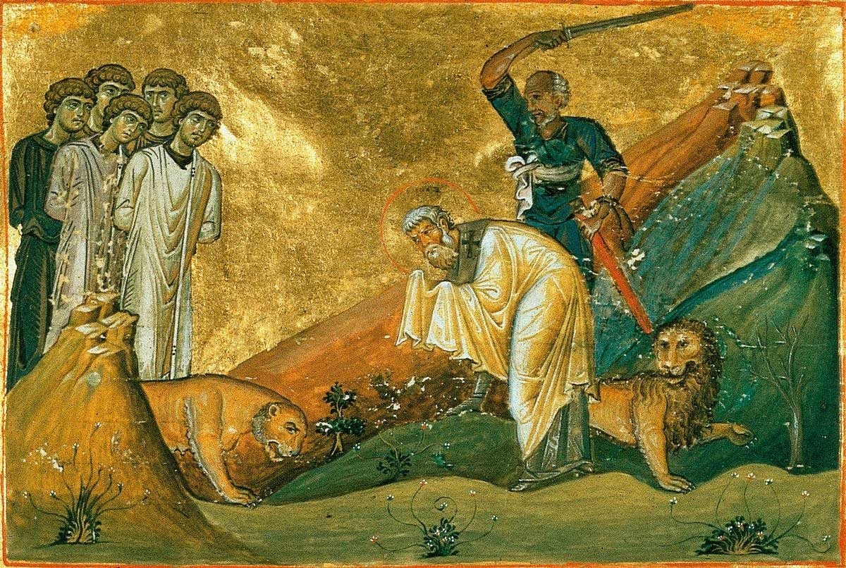 O mesmo martírio retratado em um ícone medieval — outra das fontes que preservam sua história.